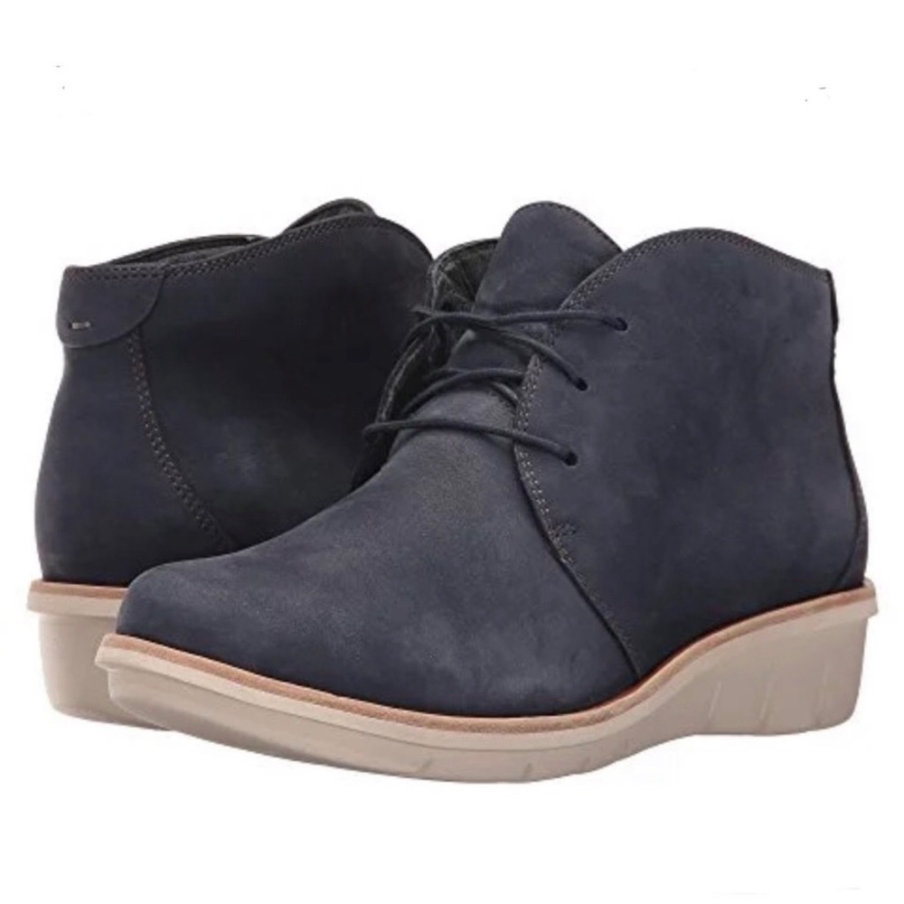 Dansko JOY Blue Nubuck Leather Lace Up Comfort Support Casual Wedge Boots Sz 38